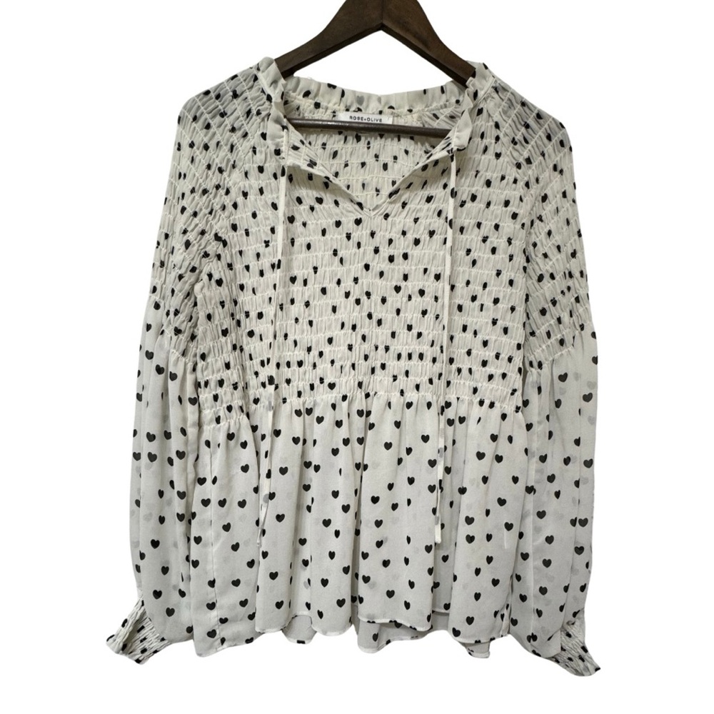 Heart Print Smocked Blouse - Medium